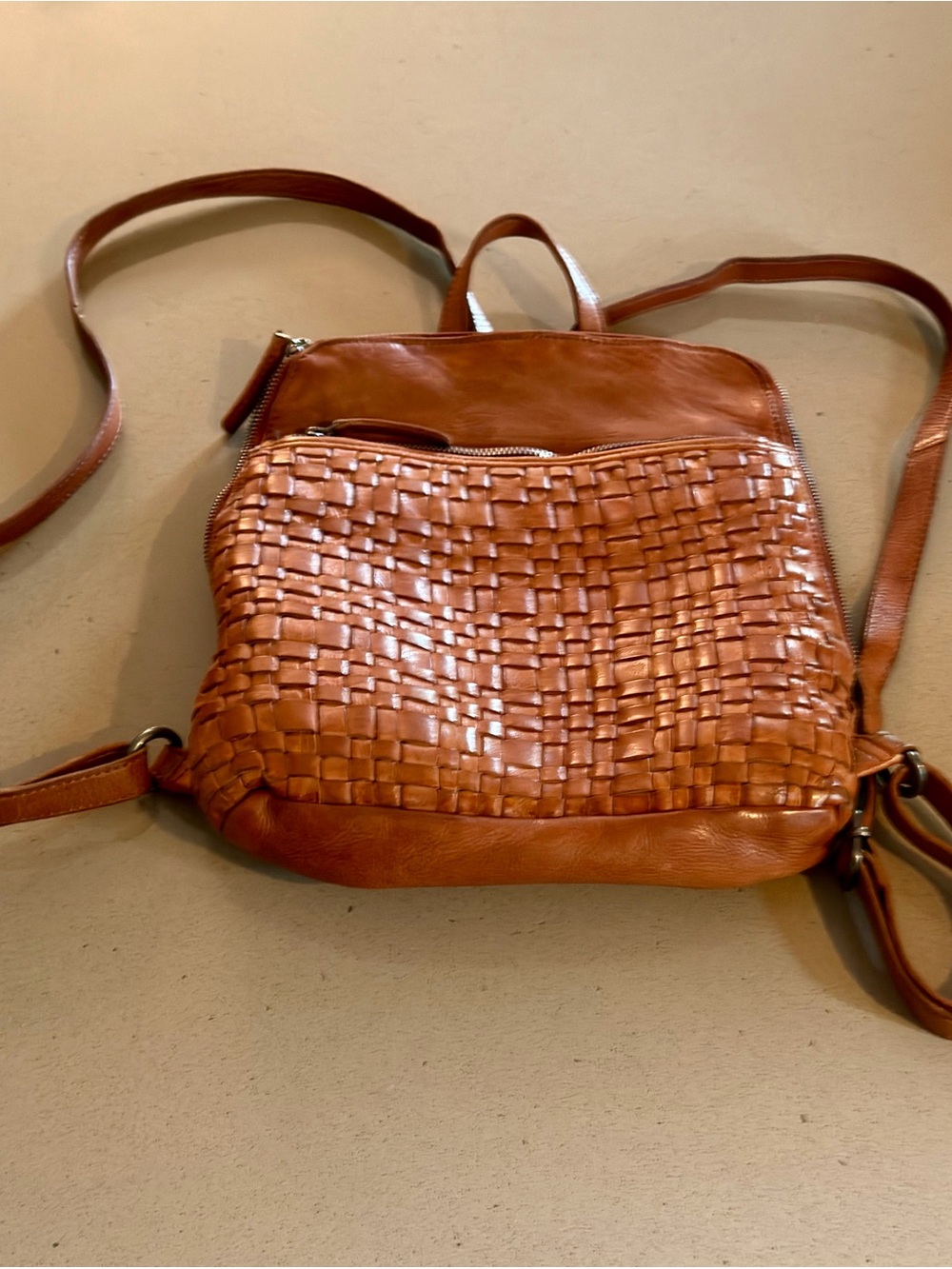Woven Leather Backpack in Tan - Classic Everyday Carry